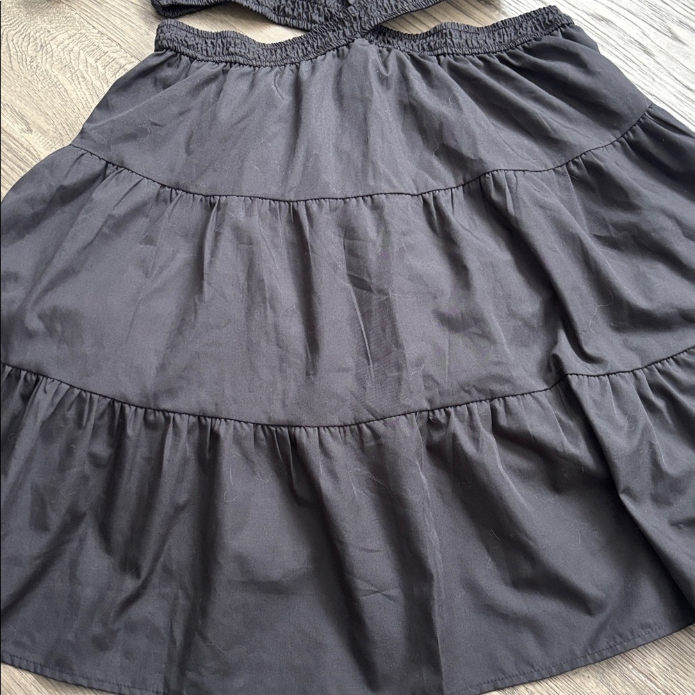 Blu Pepper | Elegant Black Puff Sleeve Cut Out Mini Dress Size Large - Picture 3 of 14